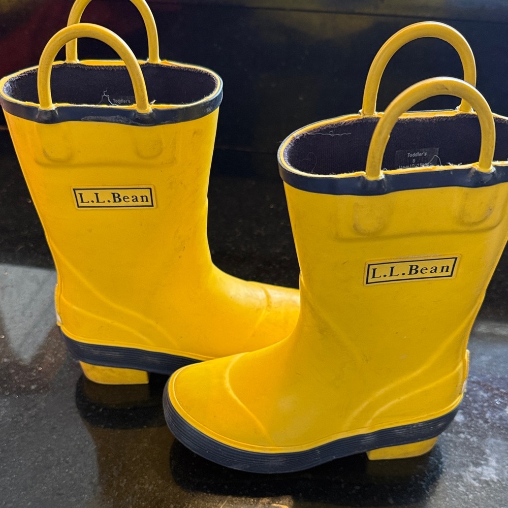 L.L. Bean Bright Yellow Kids Rain Boots with Navy Trim